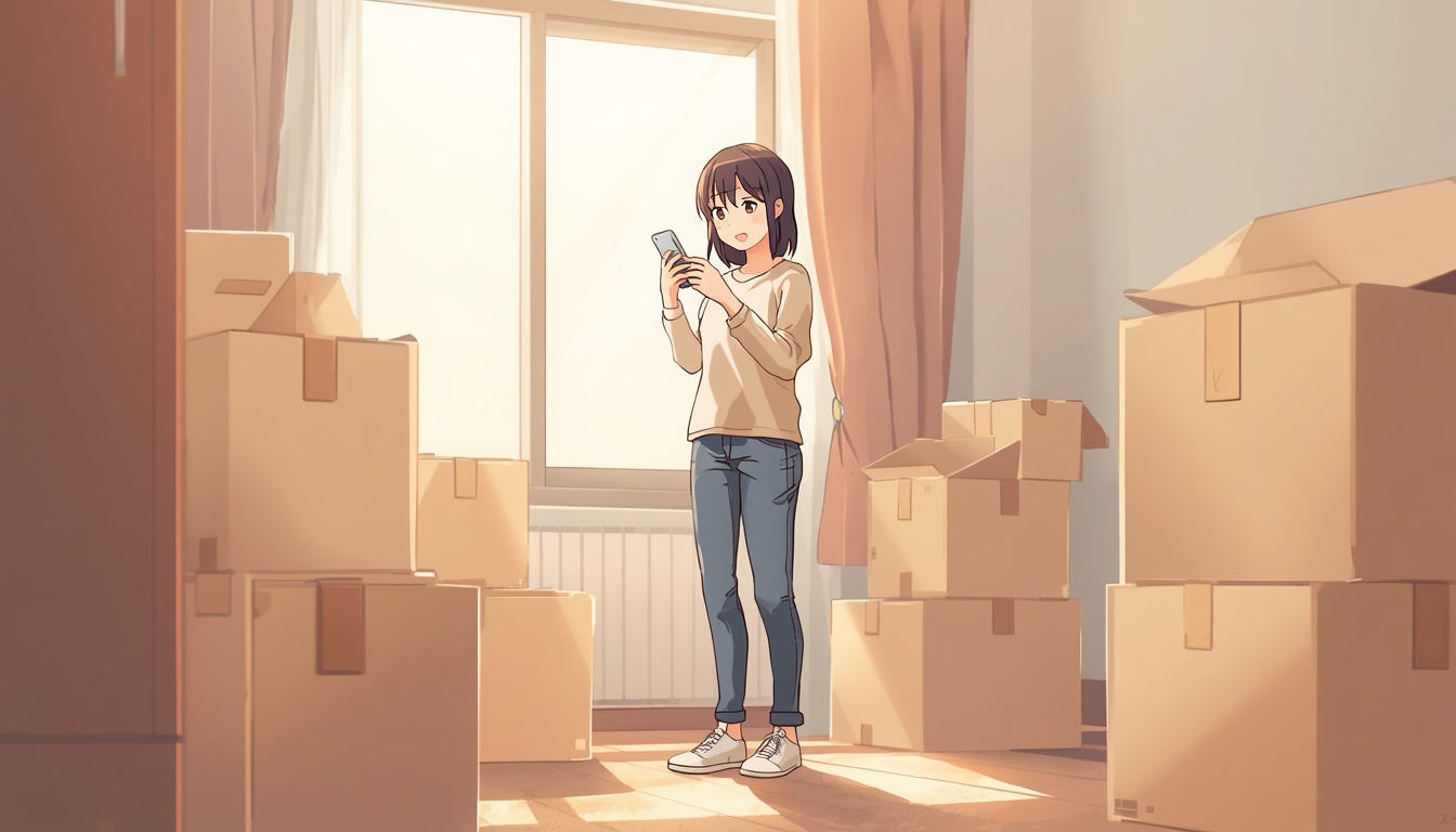 段ボール箱に囲まれて困っている人のイラスト